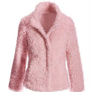Boston Proper Soft Pink Faux Fur Sherpa Short Teddy  Snap Jacket Coat Sz XS NWOT